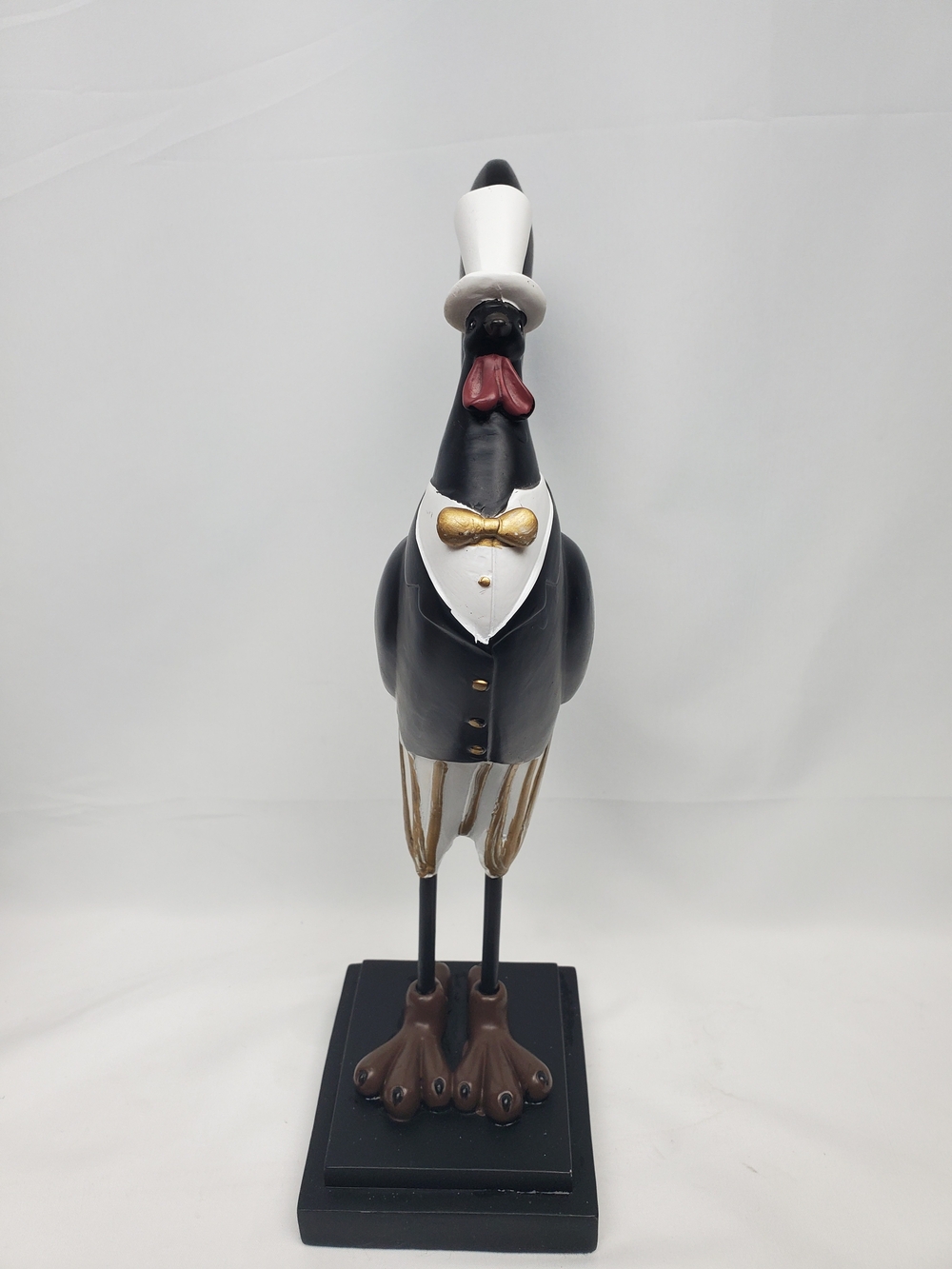 Elegant Black & White Gentleman Rooster Ceramic Sculpture